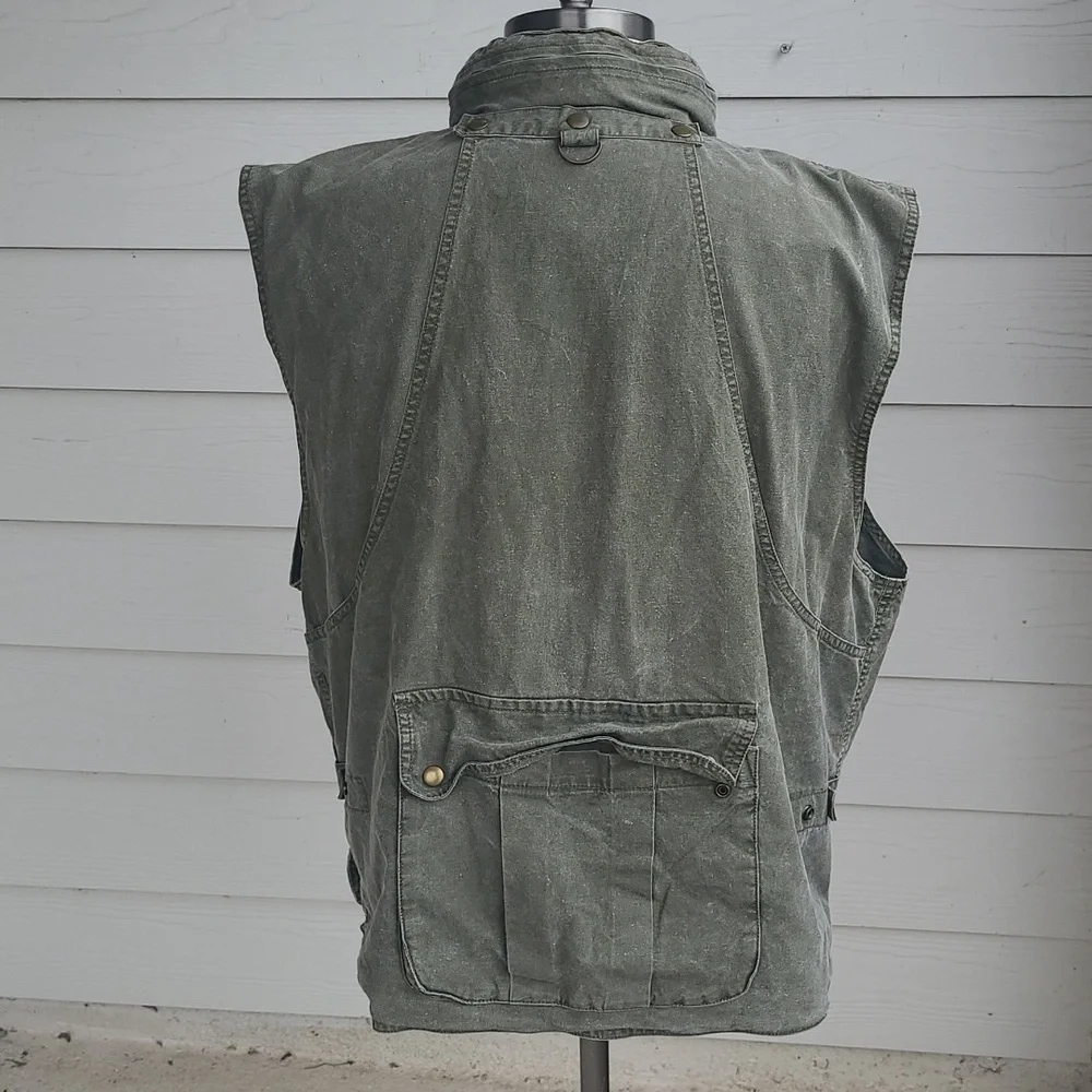 BANANA REPUBLIC Safari & Travel‎ Green Grey Cotton Mens XL Full Zip Up Vest VTG